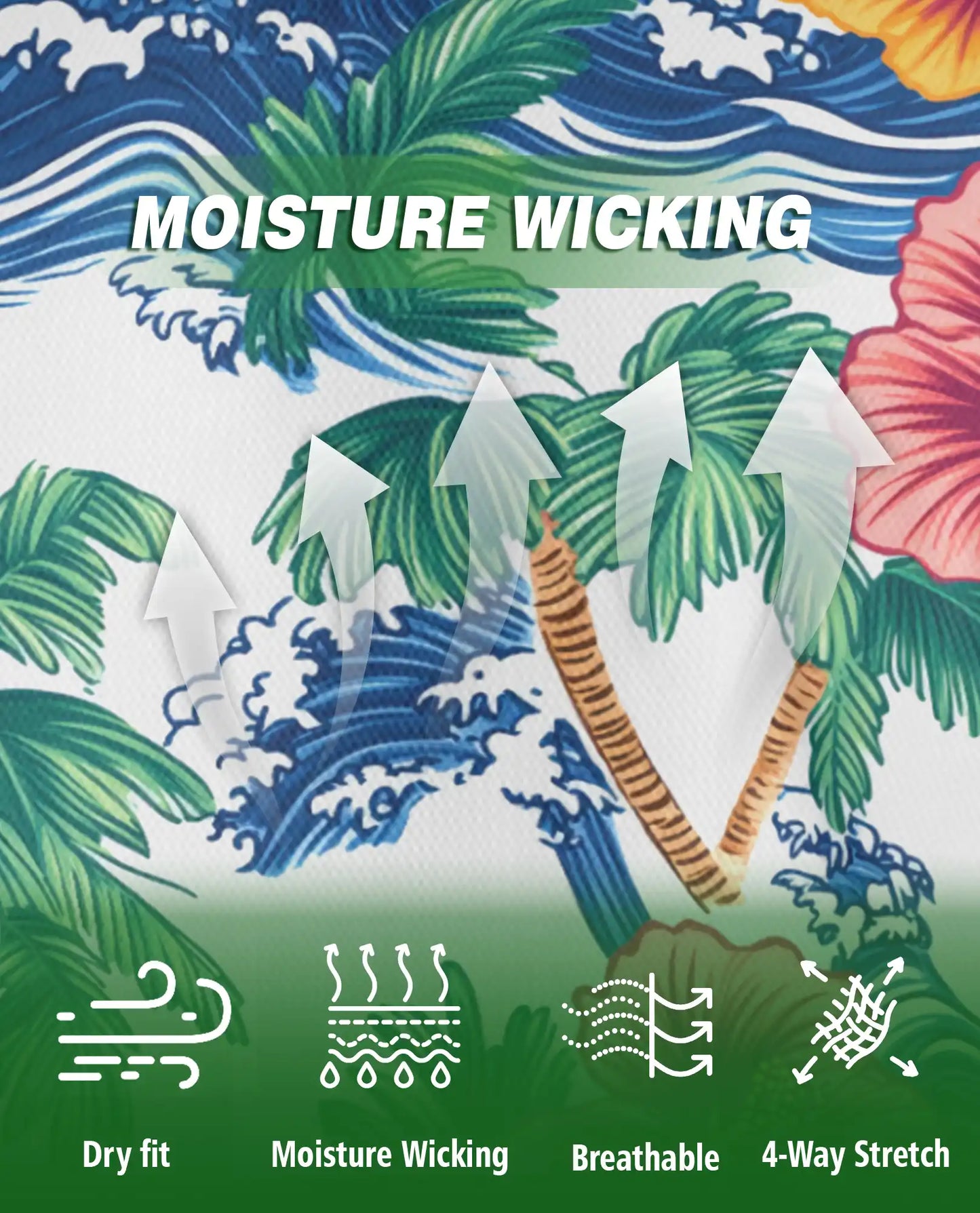Hawaiian Polo Shirt, Palm Tree Wave Hibiscus Print | Azhawaiian