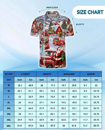 Vintage Christmas Truck 3D Polo Shirt for Men, Santa Holiday Village Style | Azhawaiian