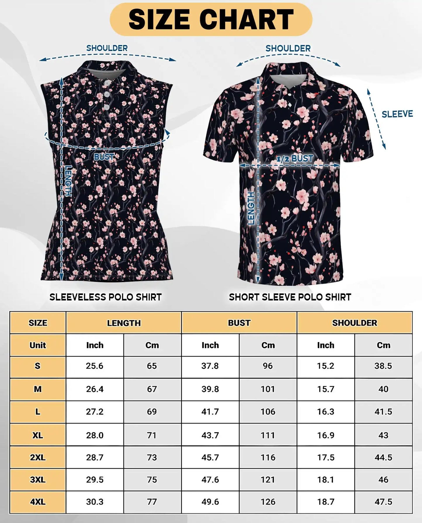 Cherry Blossom Branches Pattern Sleeveless Polo Shirt for Women | Azhawaiian