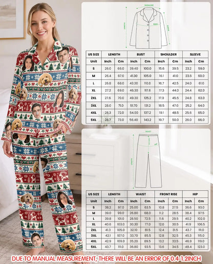 Personalized Christmas Reindeer Pajamas for Women – Custom Face & Pet Photo Fair Isle Print