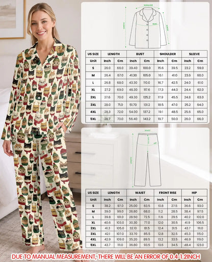 Christmas Cat Pajama Set for Women – Funny Cats with Glasses & Winter Hats Print
