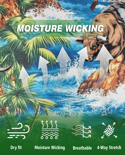 Cowboy Bull Riding 3D Polo Shirt for Men, Tropical Western Rodeo Style | Azhawaiian