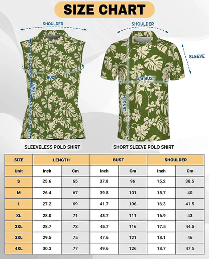 Green Monstera Leaf Sleeveless Polo Shirt for Women, Tropical Botanical Style | Azhawaiian