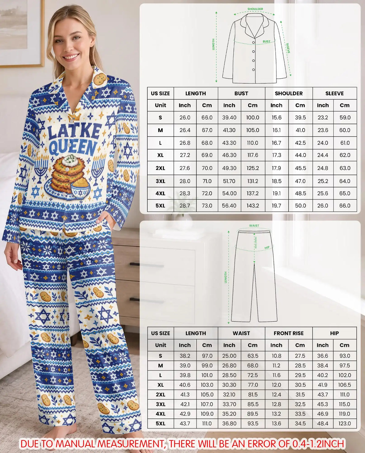 Latke Queen Hanukkah Pajama Set for Women – Potato Pancakes & Fair Isle Print