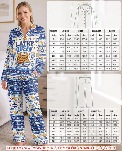 Latke Queen Hanukkah Pajama Set for Women – Potato Pancakes & Fair Isle Print