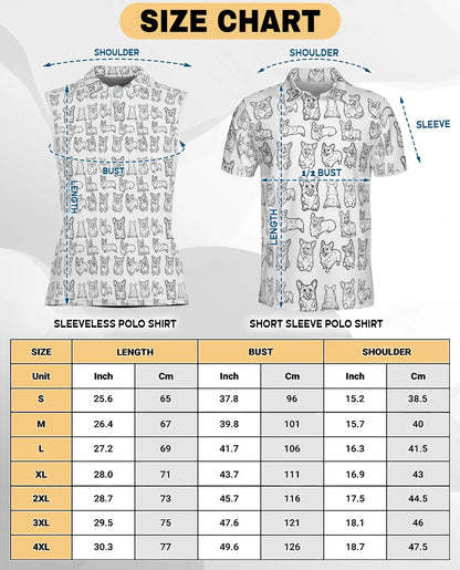 Corgi Line Art Pattern Sleeveless Polo Shirt for Women| Azhawaiian