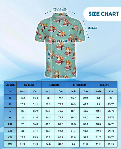 Cute Corgi Sushi Polo Shirt for Men - Funny Japanese Food | Azhawaiian