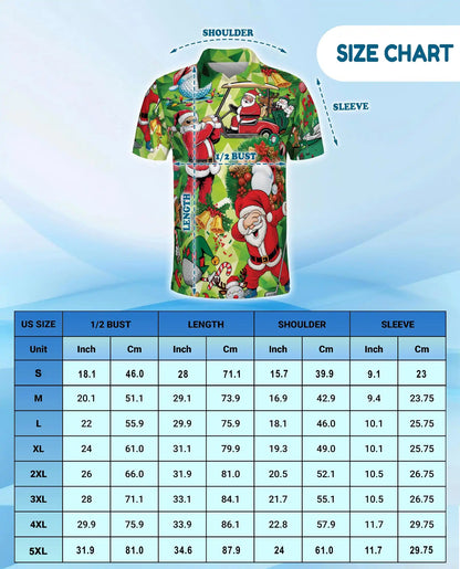 Funny Santa Golf 3D Polo Shirt for Men, Christmas Golfer Holiday Style | Azhawaiian