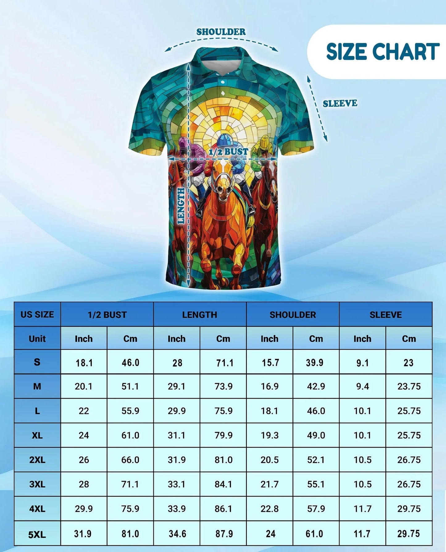 Stained Glass Racing Horse Polo Shirt for Men, Artistic Equestrian Style | Azhawaiian
