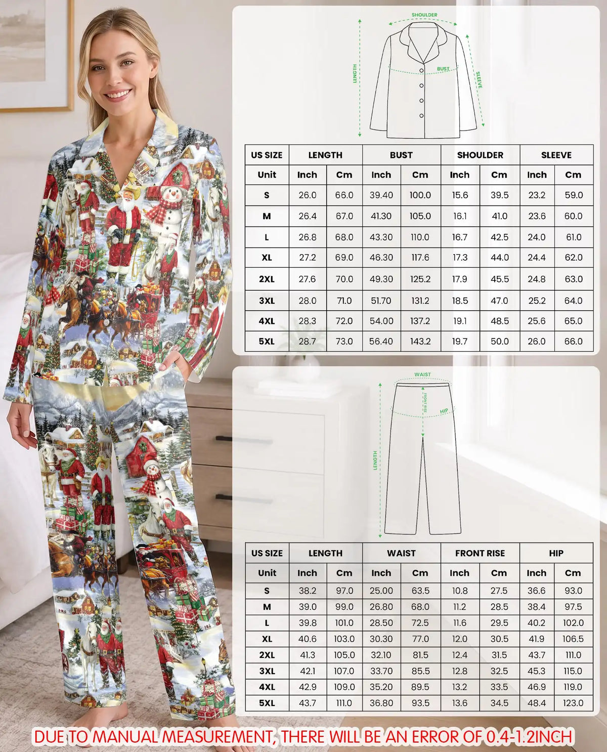 Western Cowboy Santa Pajama Set for Women – Christmas Print