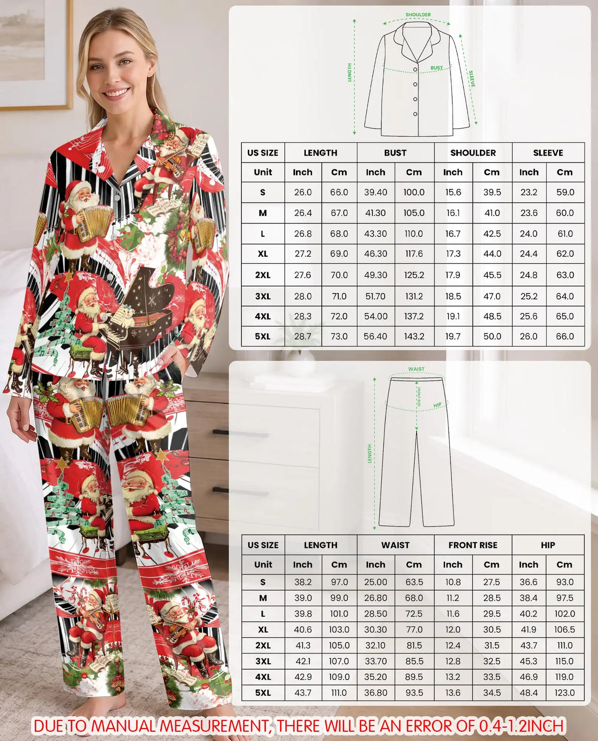 Christmas Santa Piano Pajama Set for Women – Musical Holiday Print