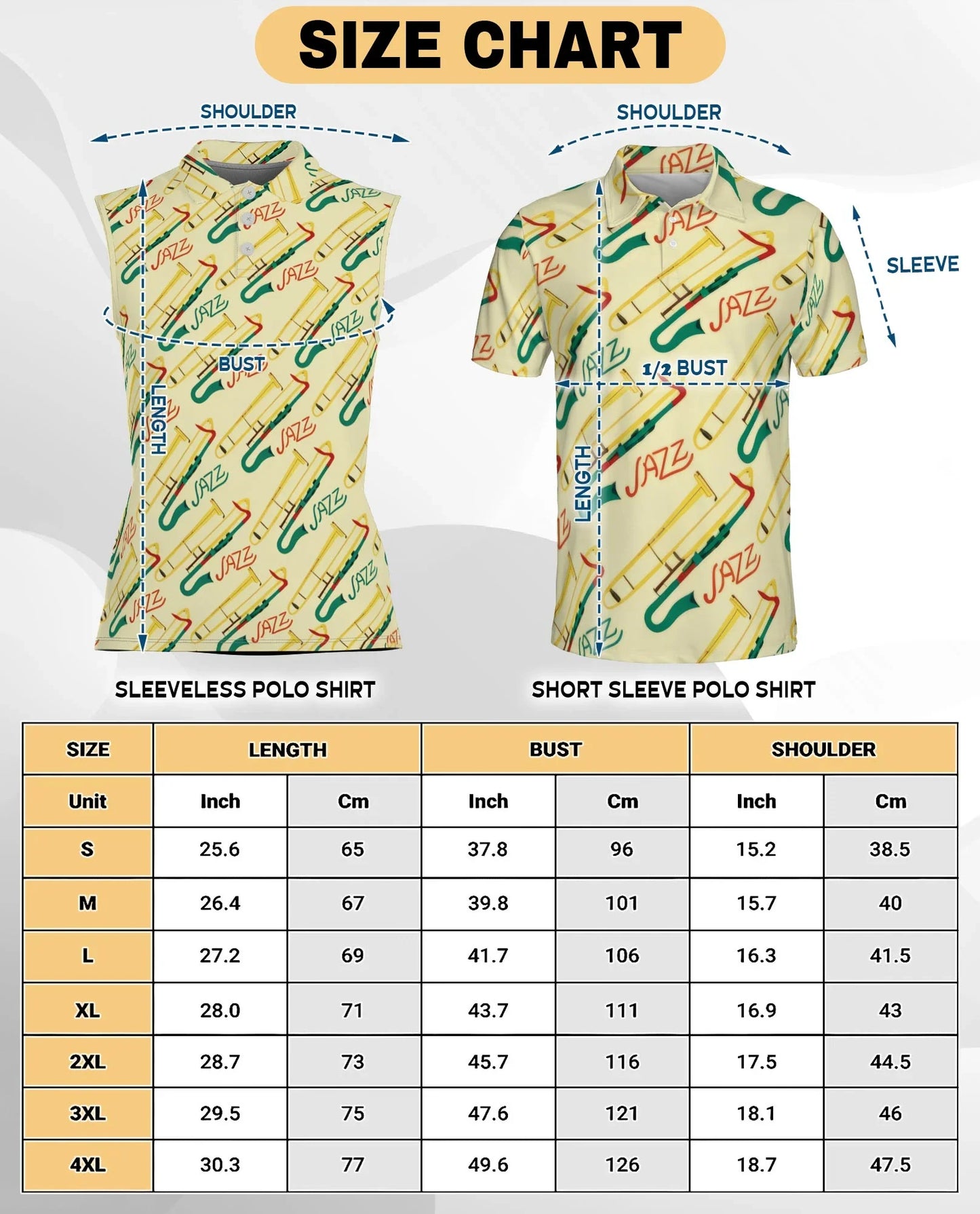 Jazz Music Instrument Pattern Sleeveless Polo Shirt for Women