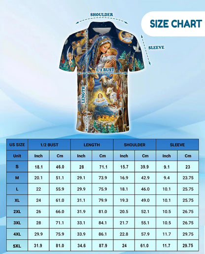 Nativity Scene Christmas Polo Shirt for Men- Christian Faith Holy Night | Azhawaiian