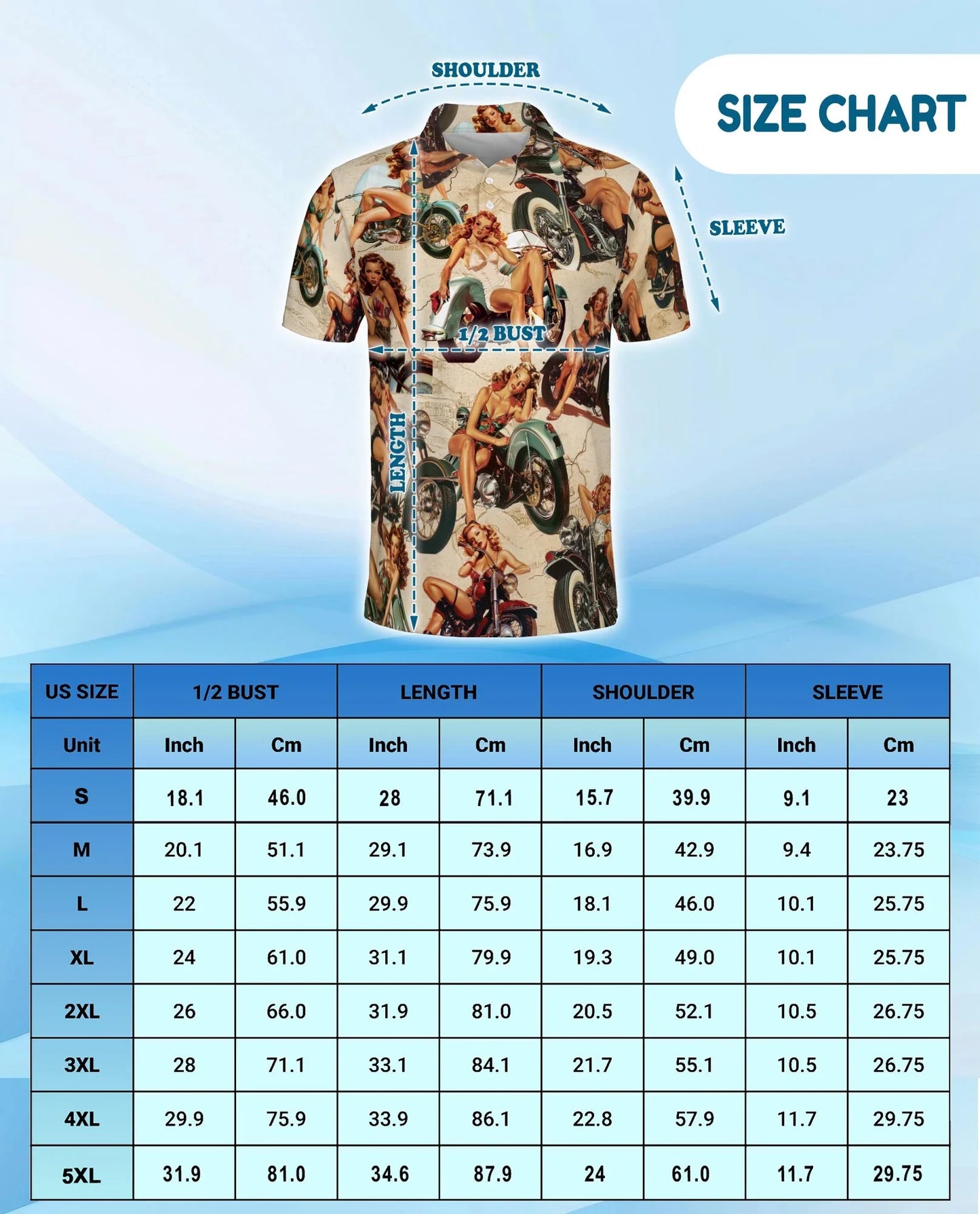 Girls on Motorcycles Polo Shirt for Men, Vintage Biker Style | Azhawaiian