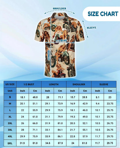 Girls on Motorcycles Polo Shirt for Men, Vintage Biker Style | Azhawaiian