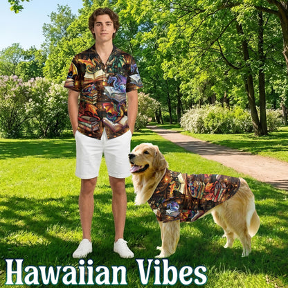 Dragon Book Matching Dog Owner Hawaiian Shirts, Funny Pet Aloha Shirt for Beach Vacation - Azhawaiian