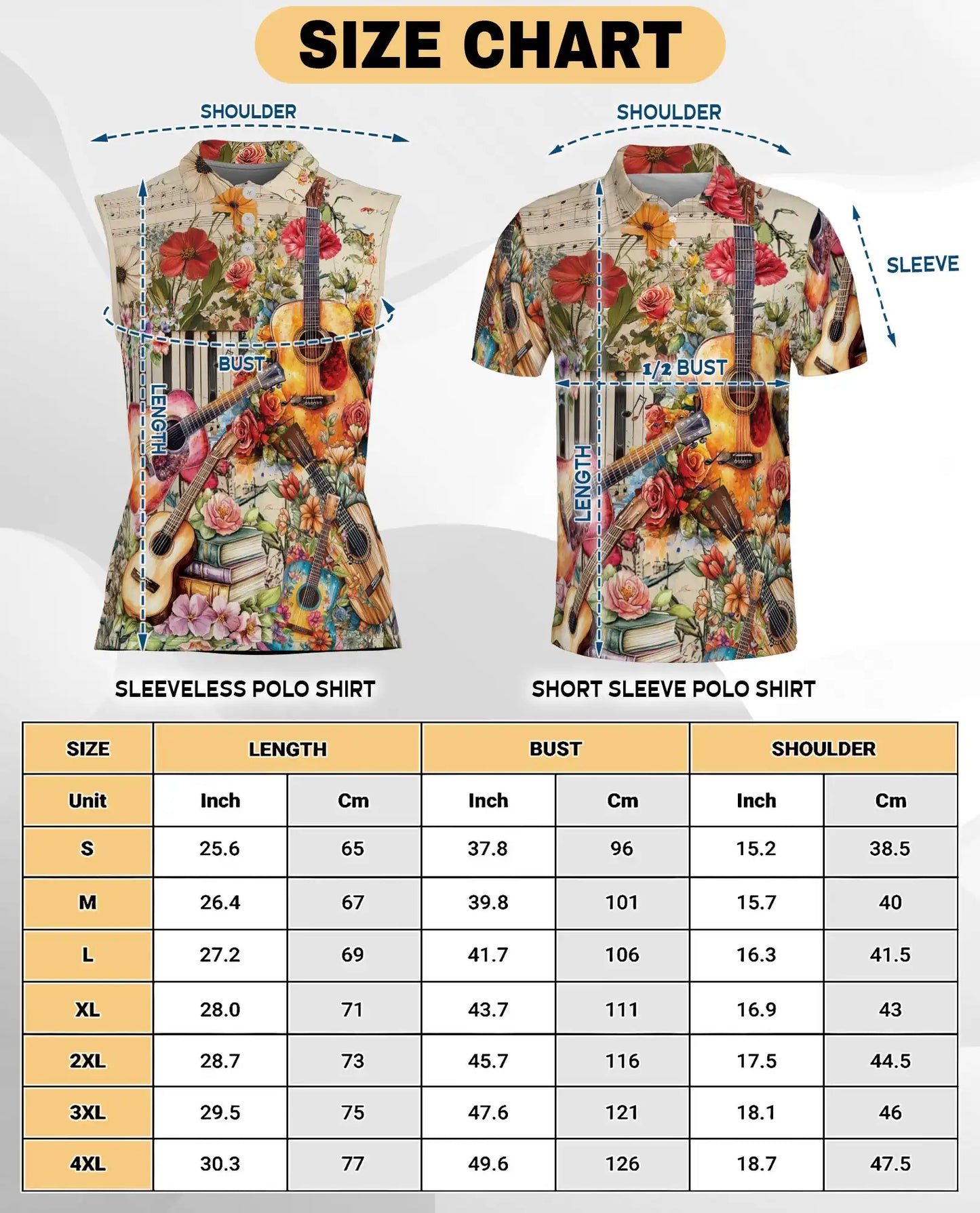 Vintage Flower Ukulele Sleeveless Polo Shirt for Women, Boho Music Style | Azhawaiian