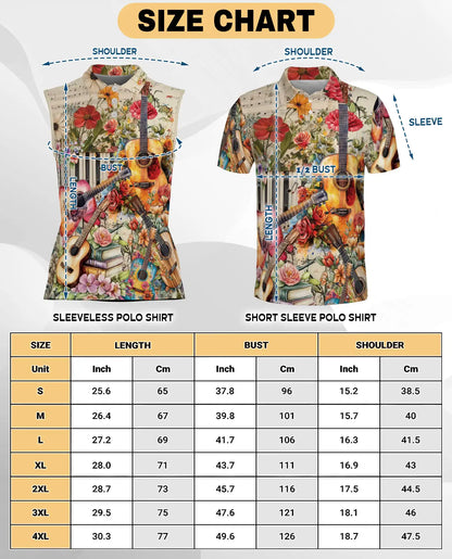 Vintage Flower Ukulele Sleeveless Polo Shirt for Women, Boho Music Style | Azhawaiian