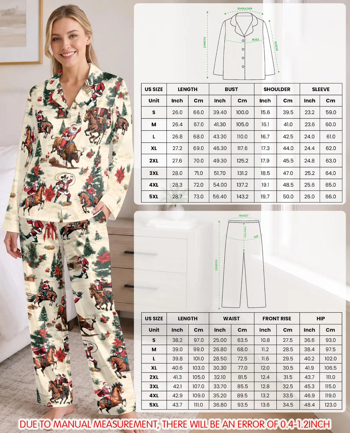 Western Santa Rodeo Pajama Set for Women – Cowboy Christmas Print
