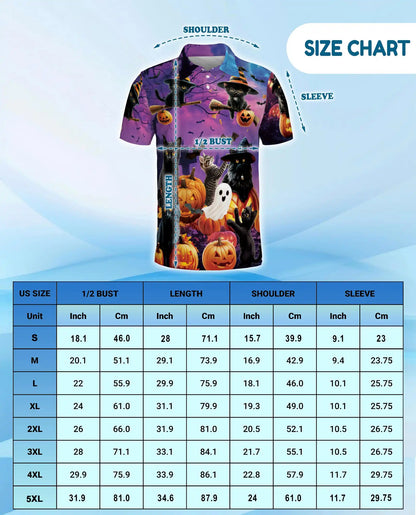 Halloween Black Cat Polo Shirt for Men, Spooky Cat Print | Azhawaiian