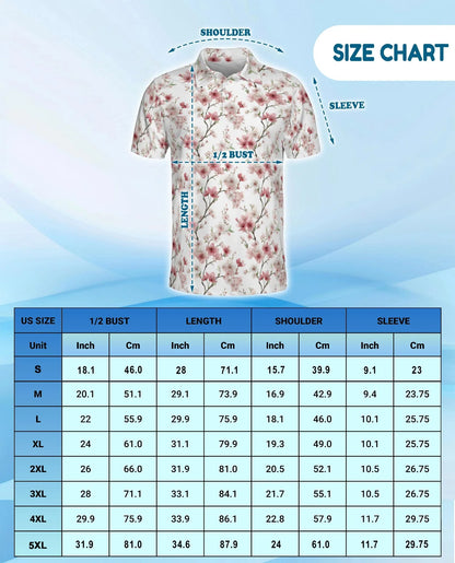 Cherry Blossom Pattern Polo Shirt for Men, Japanese Floral Style | Azhawaiian