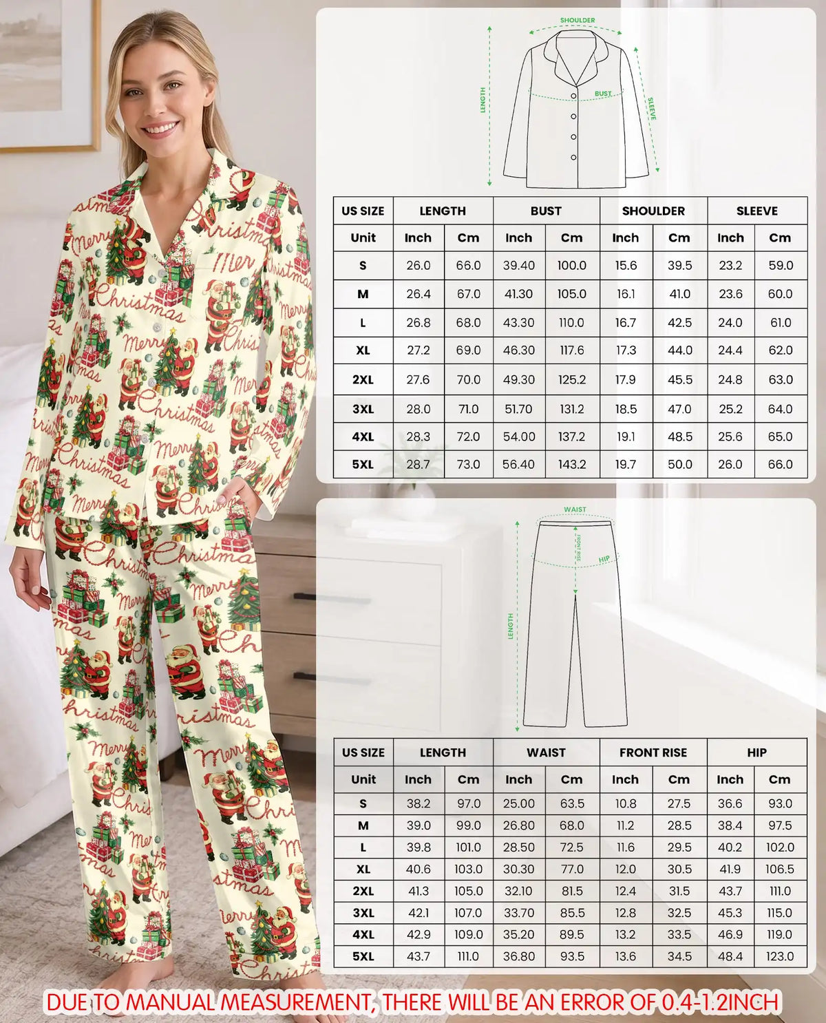 Vintage Santa Christmas Pajama Set for Women – Retro Holiday Print