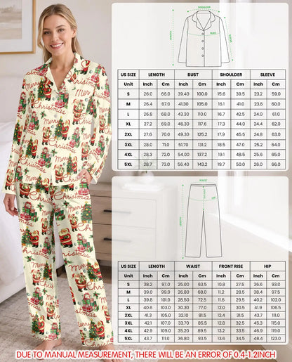 Vintage Santa Christmas Pajama Set for Women – Retro Holiday Print