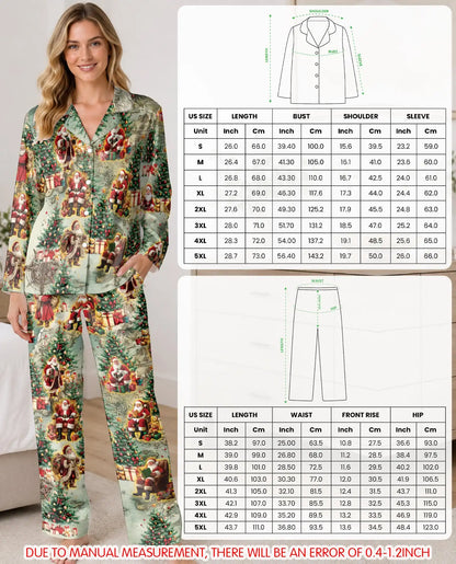 Christmas Santa Pajama Set for Women, Vintage Holiday Sleepwear with Christmas Tree Design