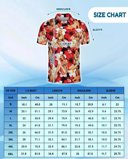 Pin Up Girl Polo Shirt, Retro Tropical Floral Print | Azhawaiian