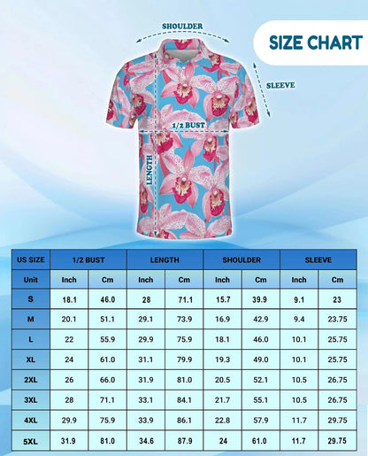 Pink Orchid Polo Shirt for Men, Tropical Floral Style | Azhawaiian