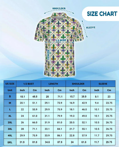 Mardi Gras Fleur De Lis Polo Shirt for Men, Festival Pattern Style | Azhawaiian