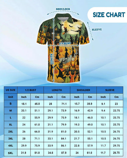 Halloween Cat Parade Polo Shirt for Men, Spooky Black Cats Print | Azhawaiian