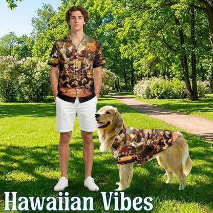 Cats Playing Poker Matching Dog Owner Hawaiian Shirts, Funny Pet Aloha Shirt for Beach Vacation - Azhawaiian