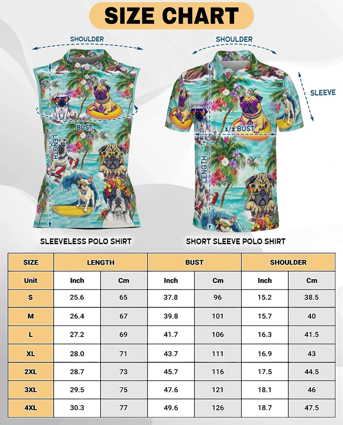 Pug Beach Tropical Sleeveless Polo Shirt for Women, Cute Dog Summer Style | Azhawaiian