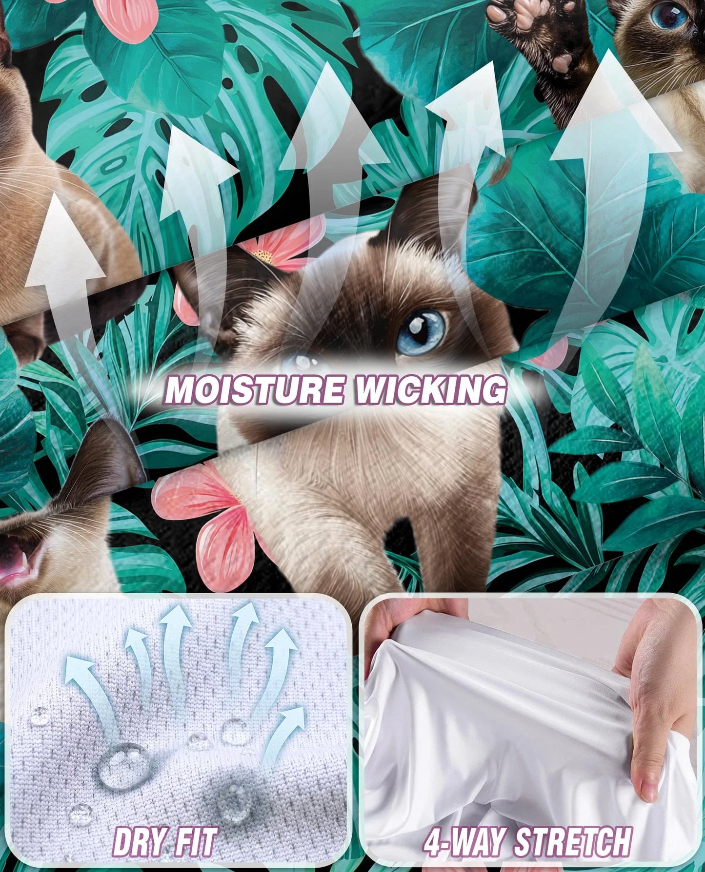 Siamese Cat Tropical Flowers Sleeveless Polo Shirt for Women | Azhawaiian