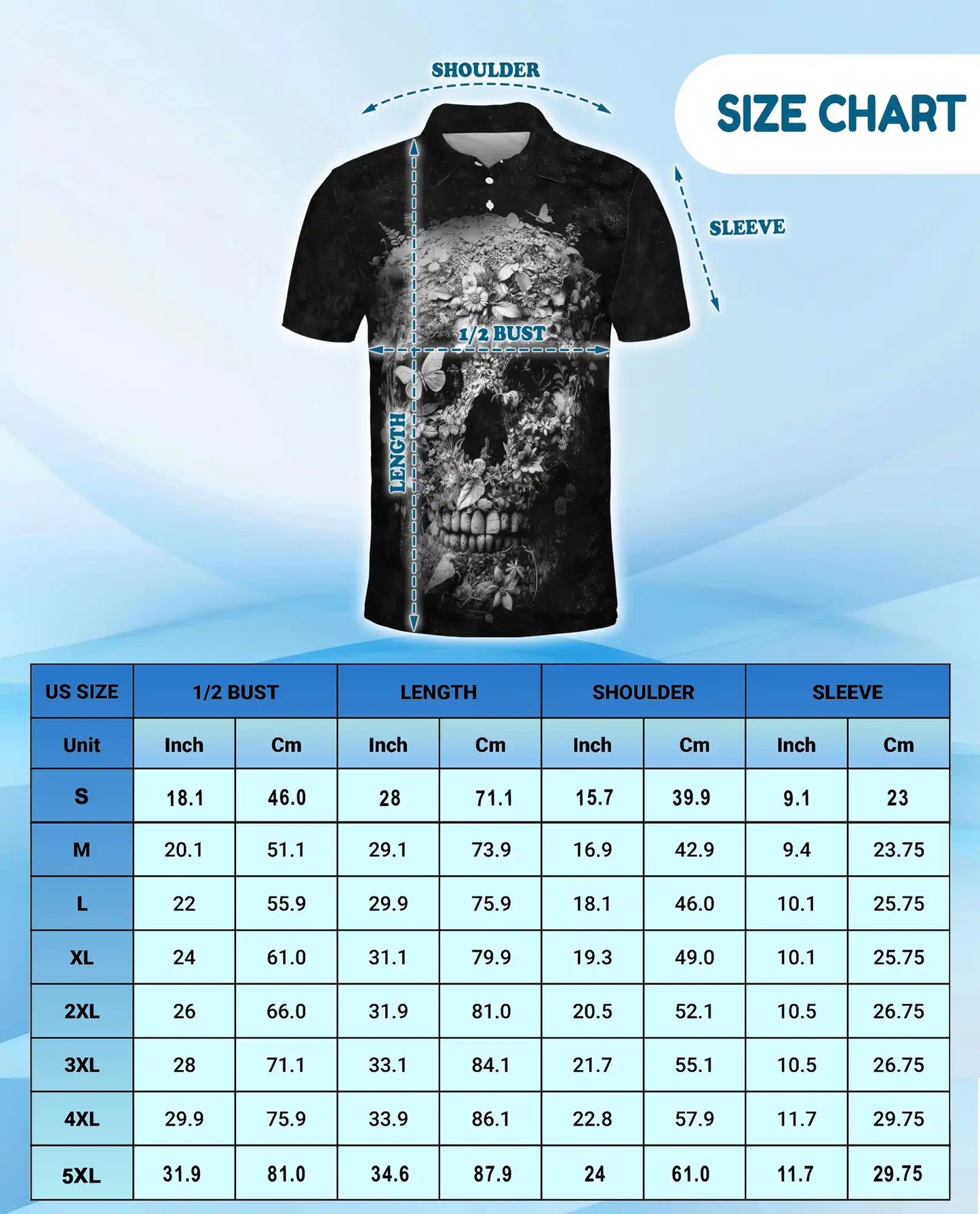Floral Skull Gothic Polo Shirt, Dark Botanical Style | Azhawaiian