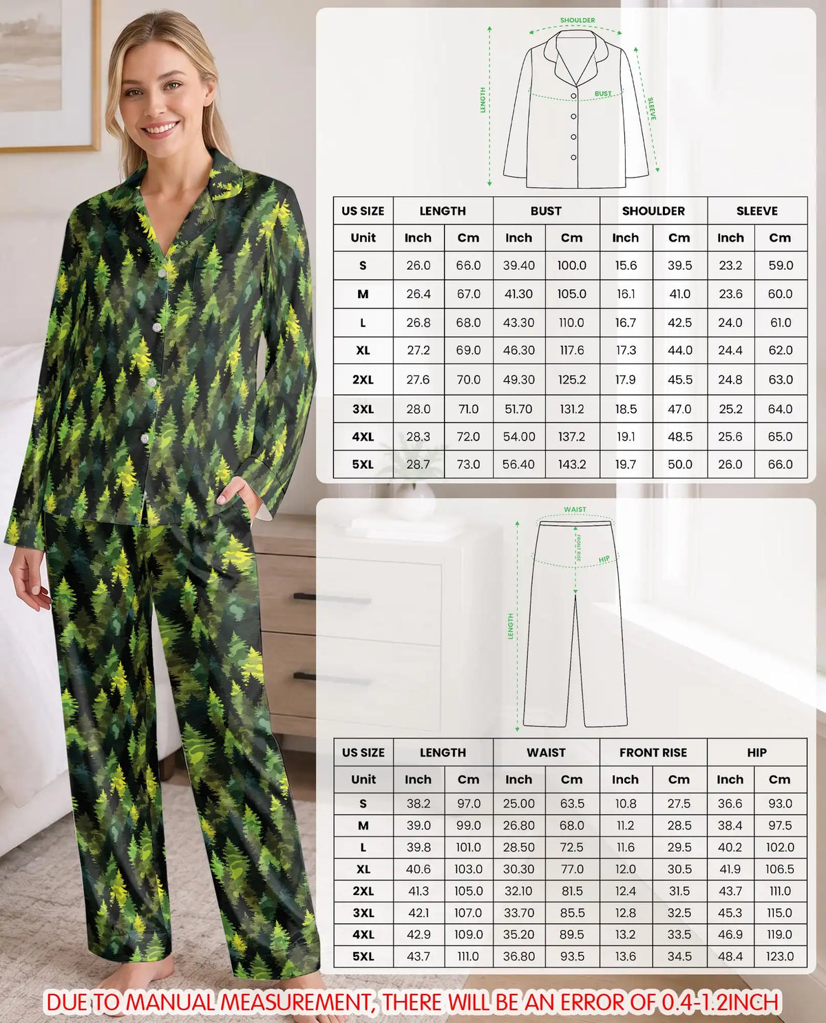 Evergreen Pine Forest Pajama Set for Women – Dark Woodland Tree Camo Print