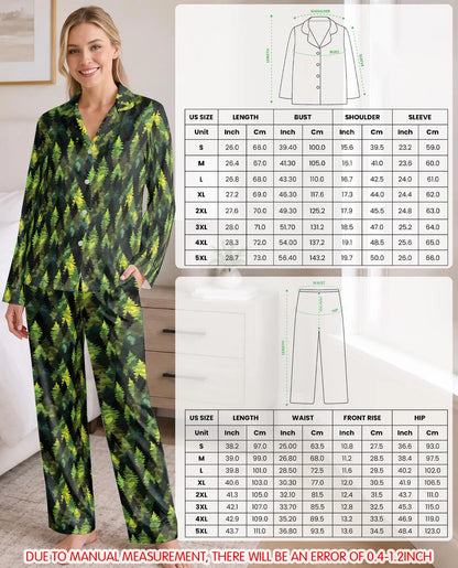 Evergreen Pine Forest Pajama Set for Women – Dark Woodland Tree Camo Print