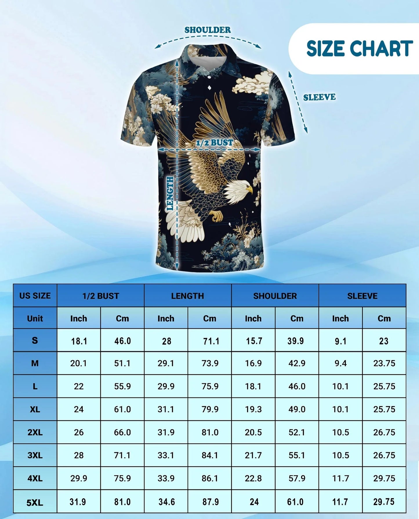 Japanese Eagle Polo Shirt for Men, Traditional Bird Art Style | Azhawaiian