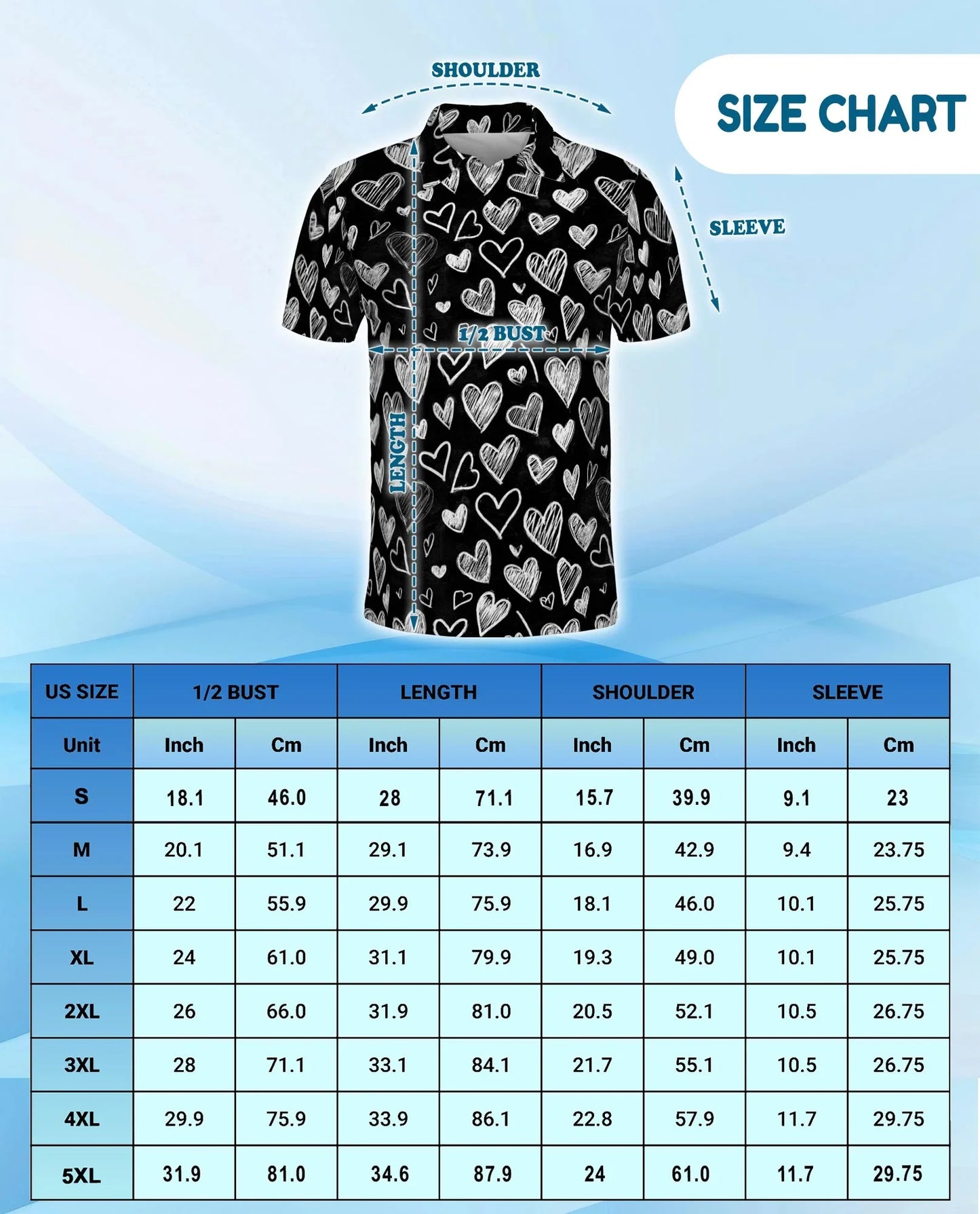 Love Heart Polo Shirt for Men, Romantic Valentine Style | Azhawaiian