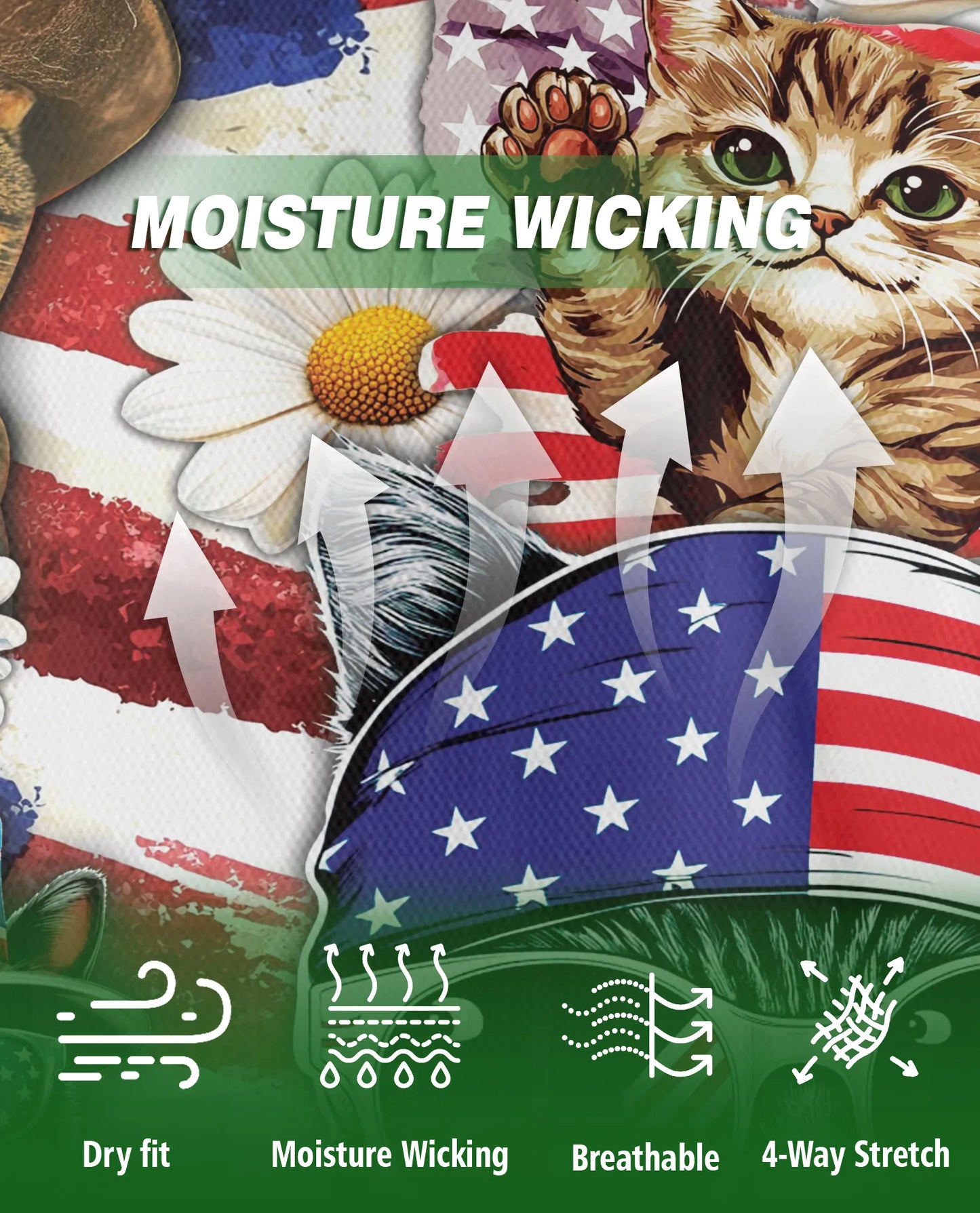 Patriotic Cat 3D Polo Shirt for Men, 4th of July USA Flag Style | Azhawaiian