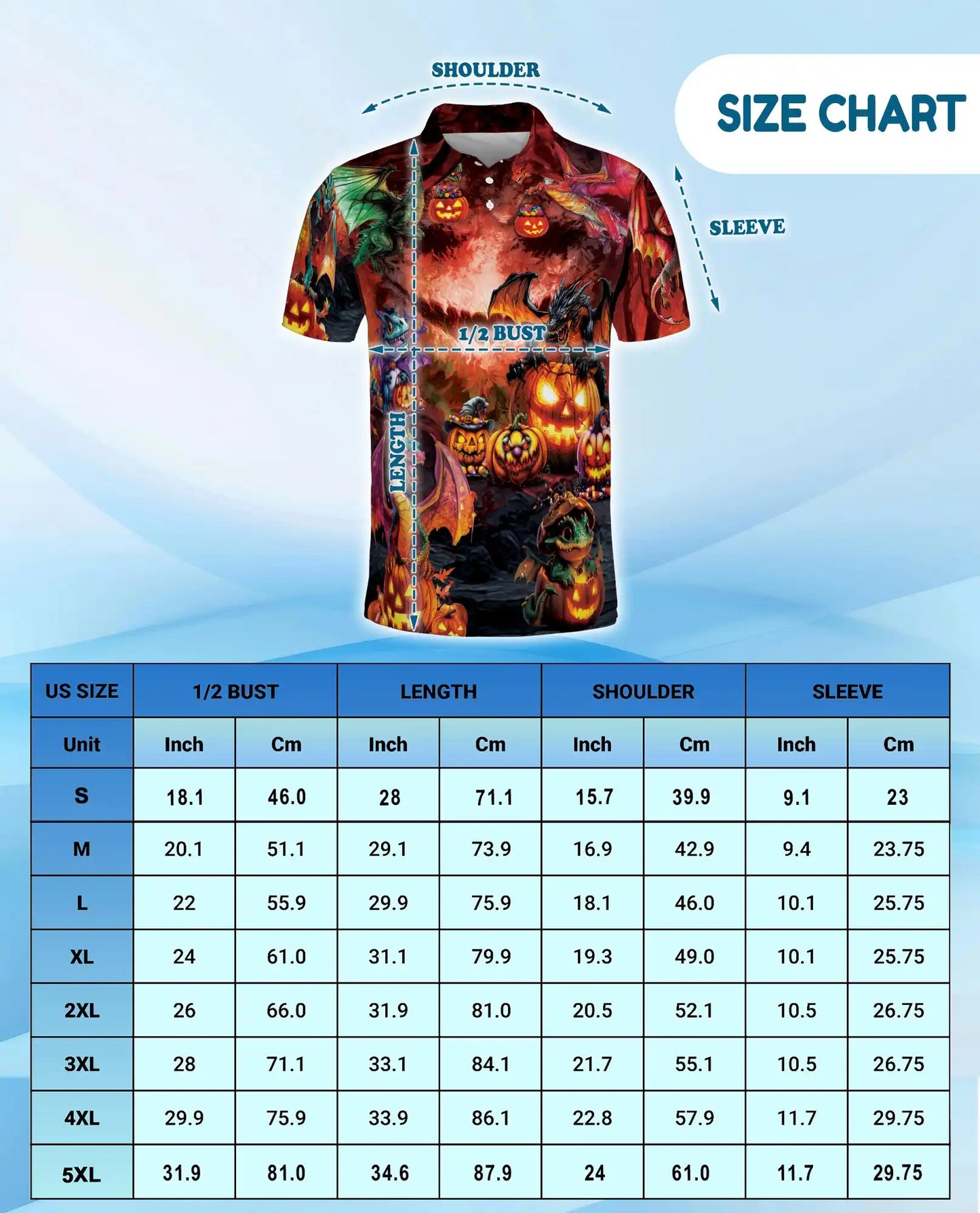 Halloween Dragon Polo Shirt for Men, Spooky Pumpkin Fire Style | Azhawaiian