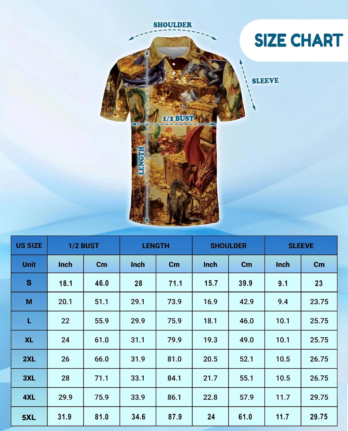 Dragon Treasure Hoard Polo Shirt for Men - Medieval Fantasy Gold | Azhawaiian