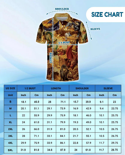 Dragon Treasure Hoard Polo Shirt for Men - Medieval Fantasy Gold | Azhawaiian
