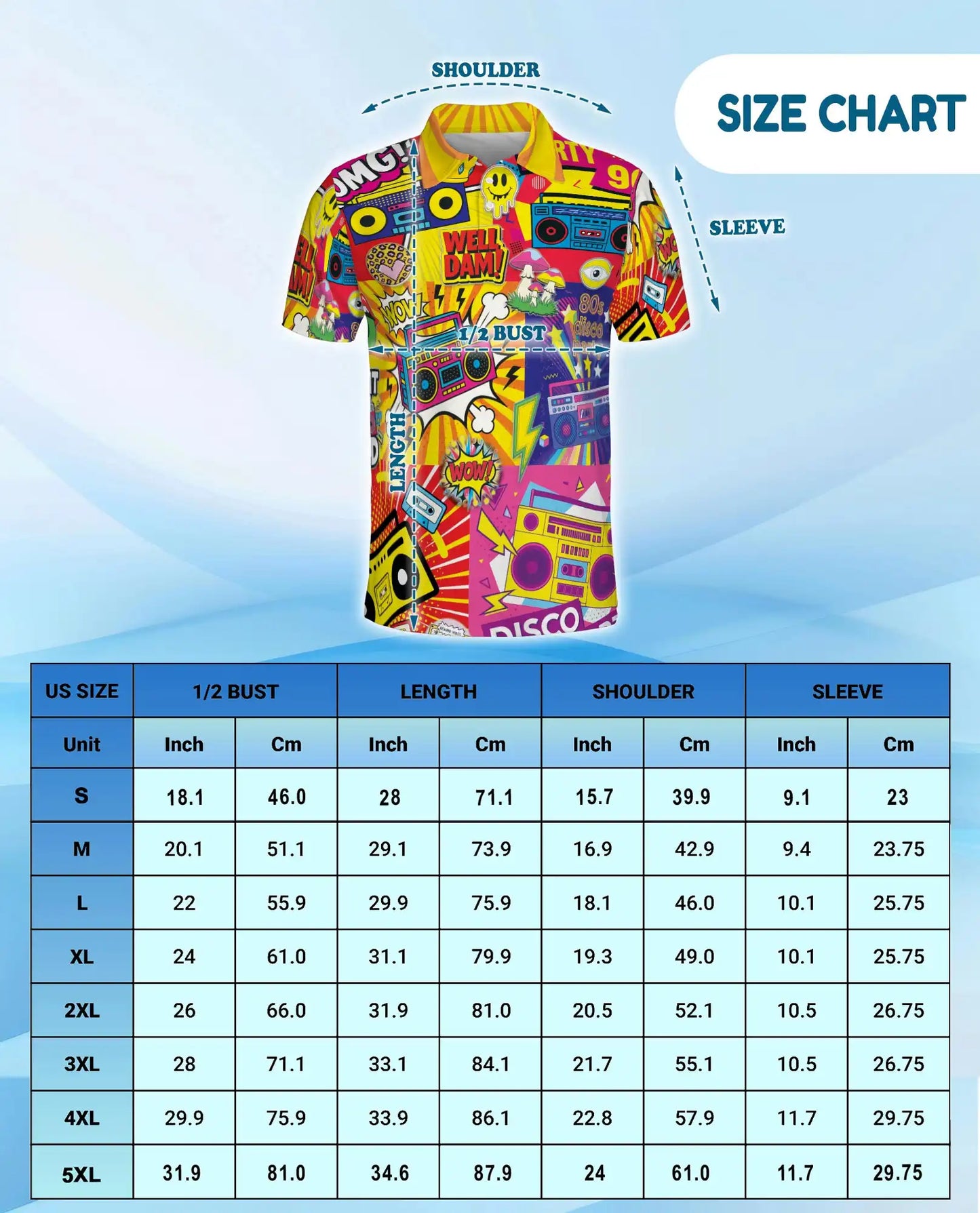 Retro 80s Disco Party Polo Shirt-Neon Boombox Music Design | Azhawaiian