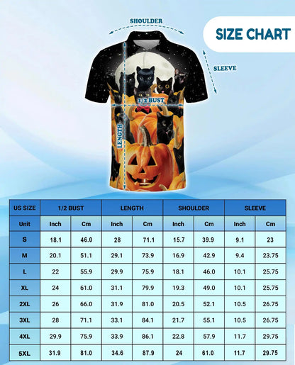 Black Cat Halloween Polo Shirt - Pumpkin Moon Night Style | Azhawaiian