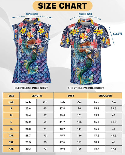 Mermaid Pattern Sleeveless Polo Shirt for Women | Azhawaiian