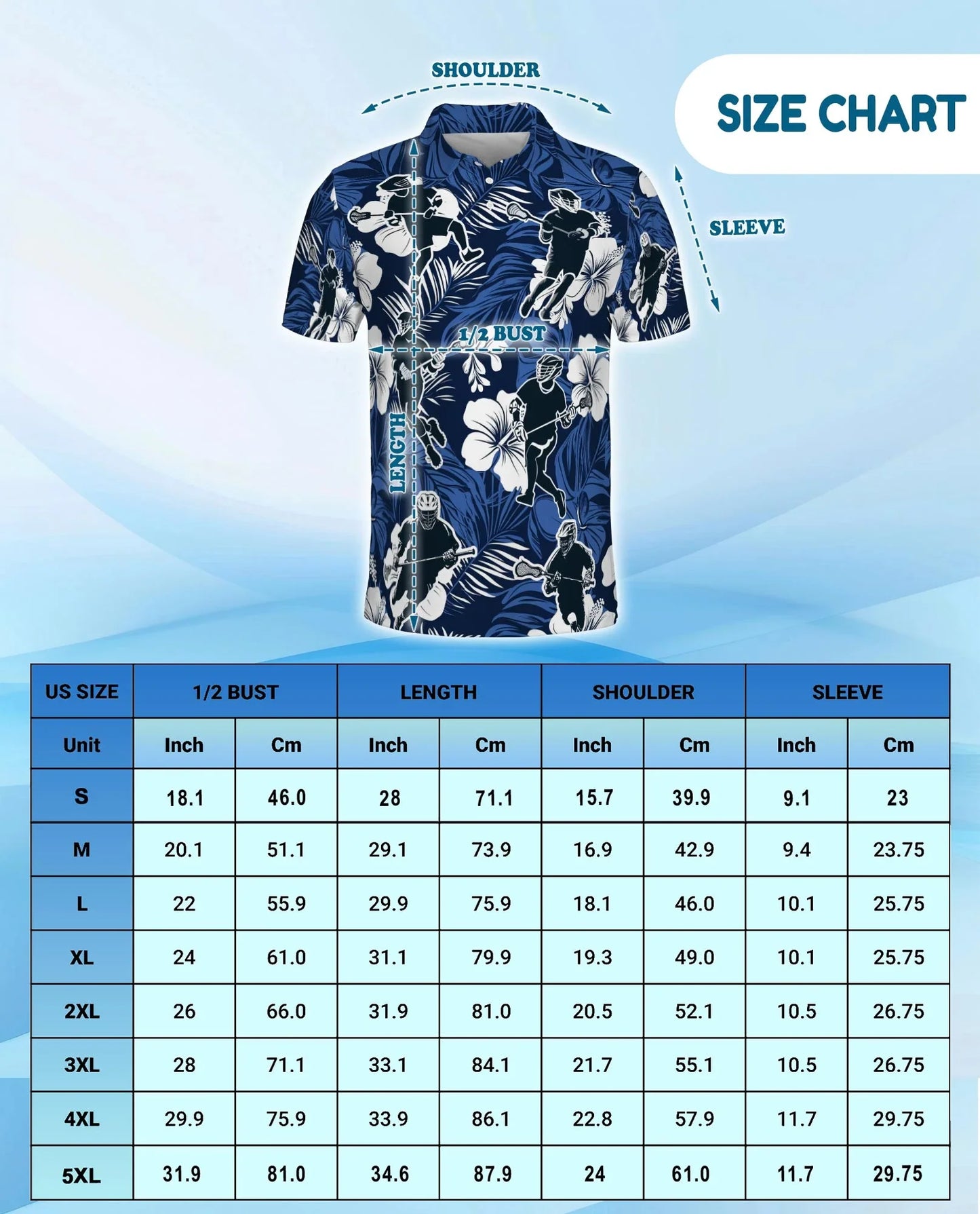 Blue Black Lacrosse Tropical Polo Shirt for Men, Sporty Island Style | Azhawaiian