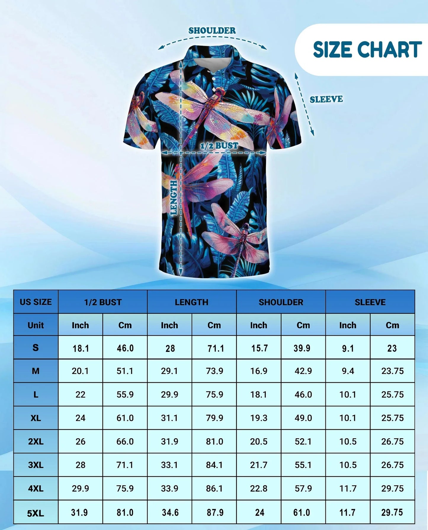 Dragonfly Blue Tropical Polo Shirt for Men, Island Nature Style | Azhawaiian