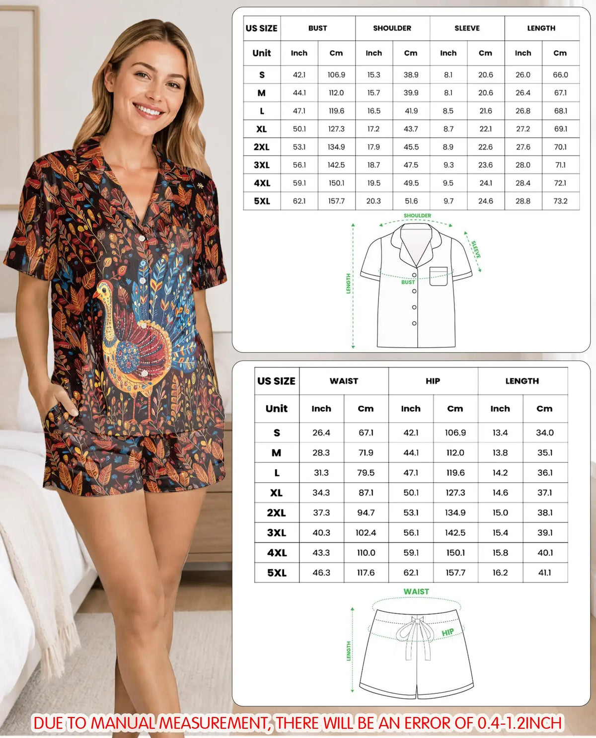 Thanksgiving Peacock Pajama Set for Women, Fall Holiday Sleepwear